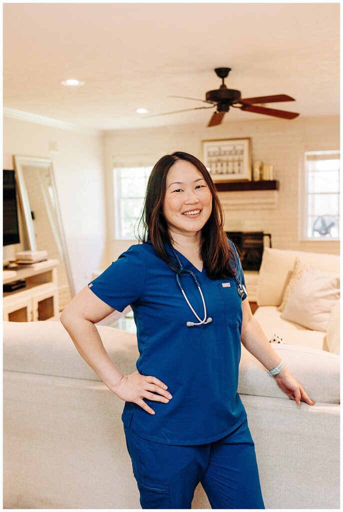 Doctor doing an in home visit for her pediatrician practice in Houston, TX